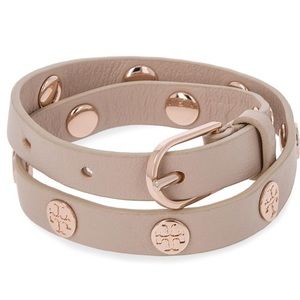 Tory Burch Studded Logo Leather Double-wrap Bracelet
